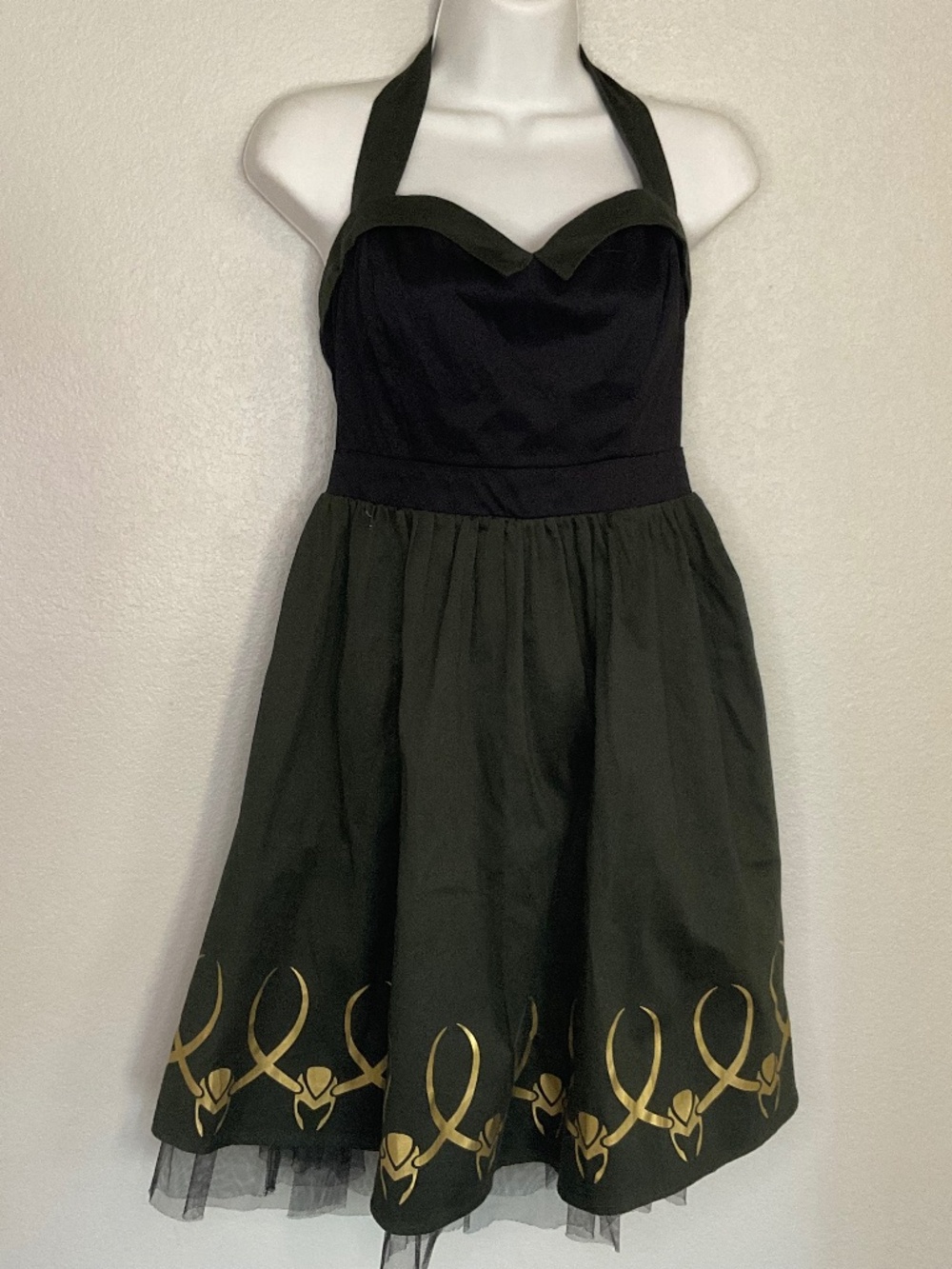 Her Universe Marvel Loki Halter Dress Avengers Green and black Hot Topic Size S